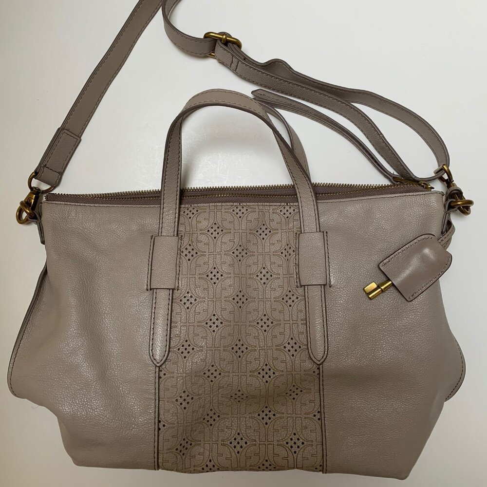 Fossil Taupe Leather Top Handle Tote Style Crossbody Bag